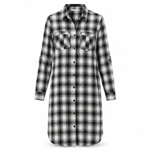 Given Kale Shirt Dress M Black White Plaid Roll-Tab Sleeve Grunge